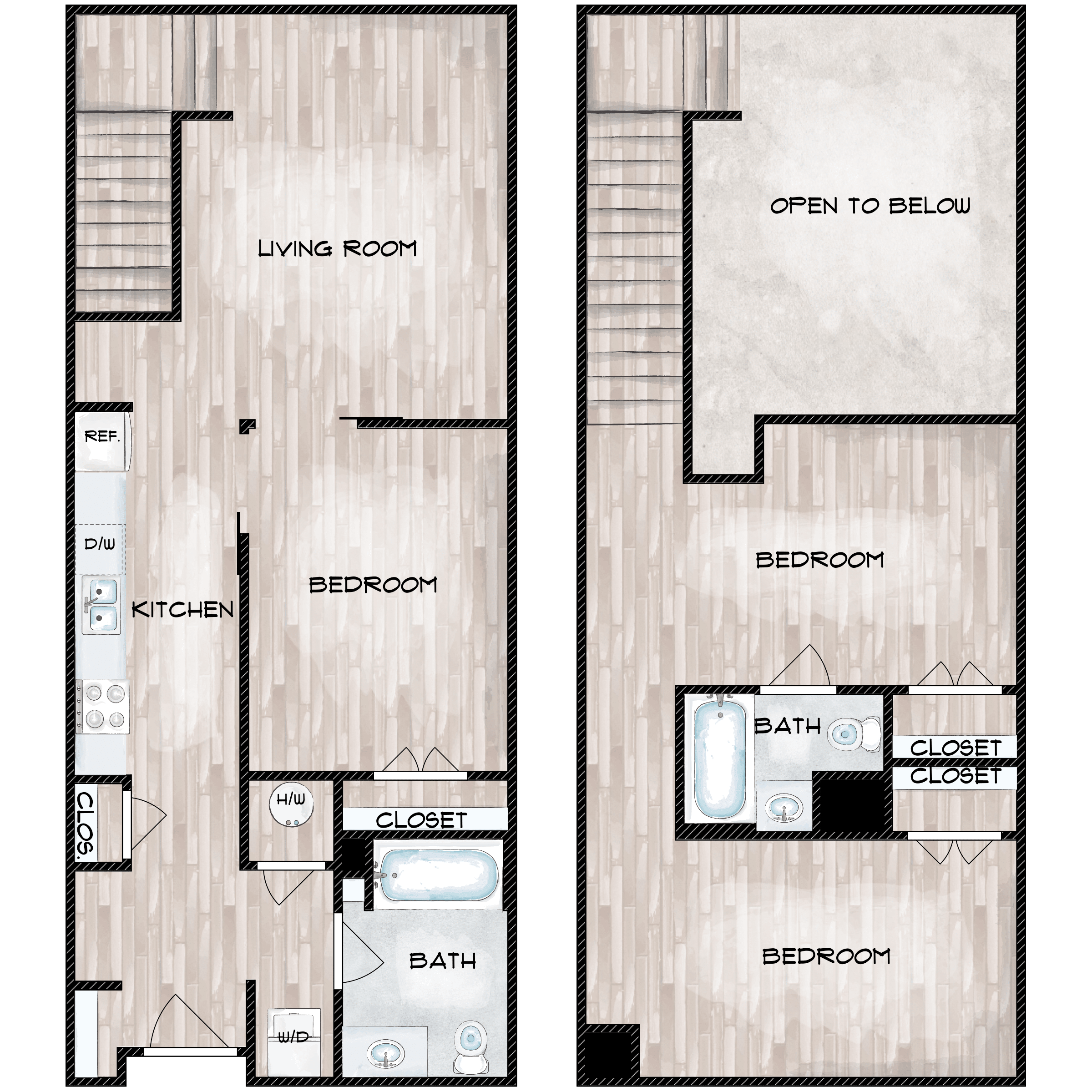 Floor plan for 3 beds, 2 baths, 1155 sqft